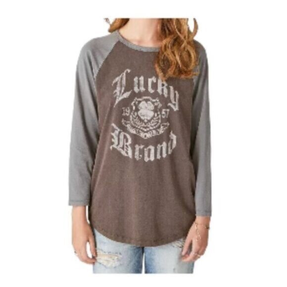 Lucky Brand Cotton Logo Shield 3/4-Sleeve Raglan Tee XL NWT - Picture 1 of 2